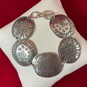 Ed Levin Sterling Silver Vintage Round Links Toggle Bracelet 7"